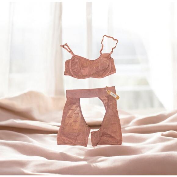 Skims Set Size XXS After Hours Rose Clay Logo Mesh Underwire Bra & open shorts - Picture 1 of 10